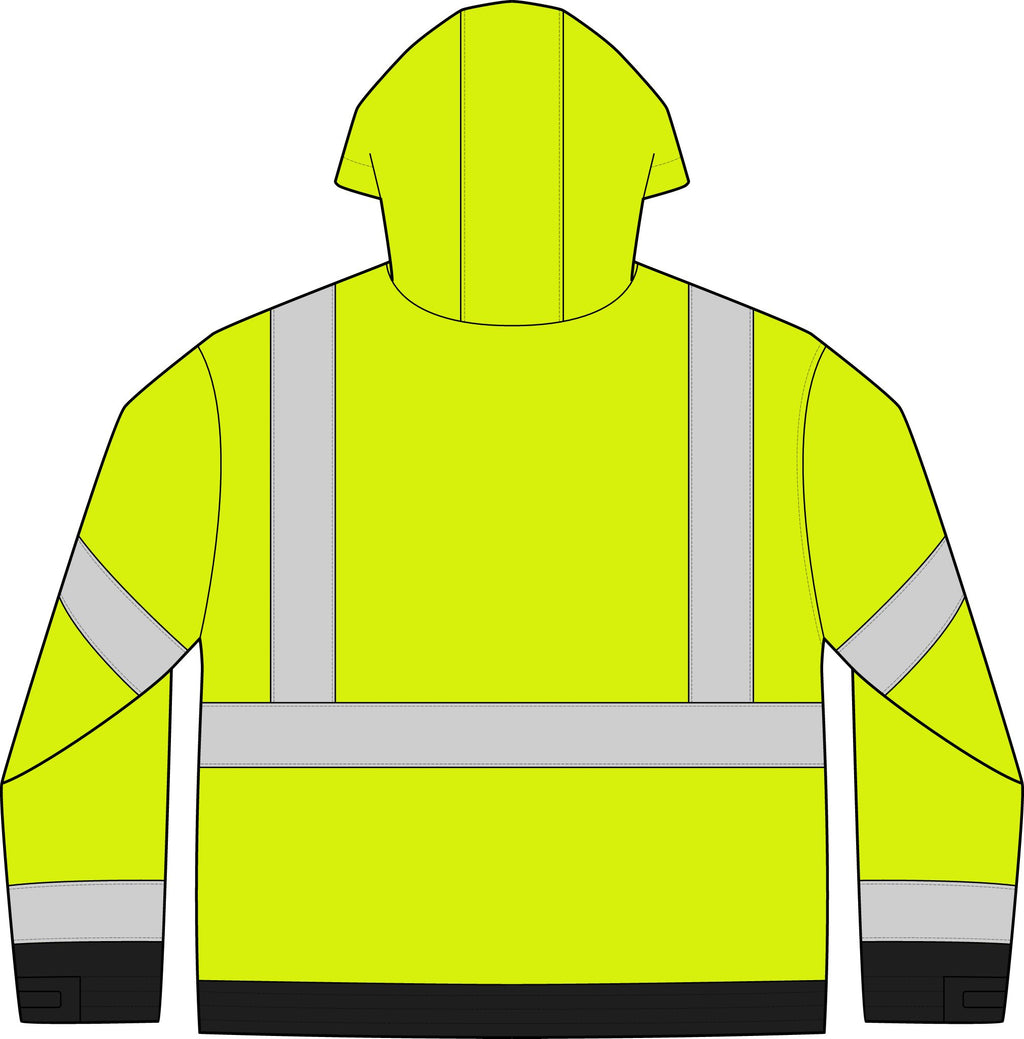 Safety Bomber Jacket with Reflective Stripes and Custom “dk” Design
